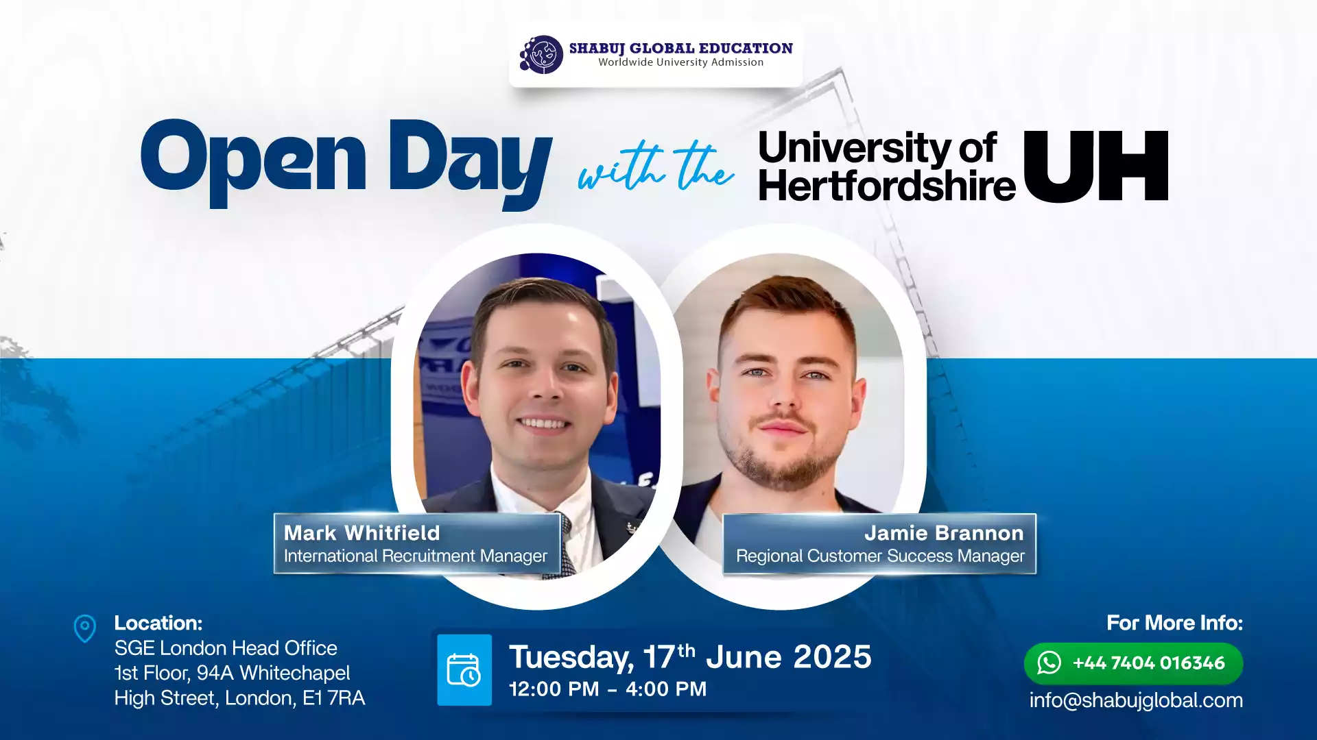 Open Day with the University of Hertfordshire (UH)