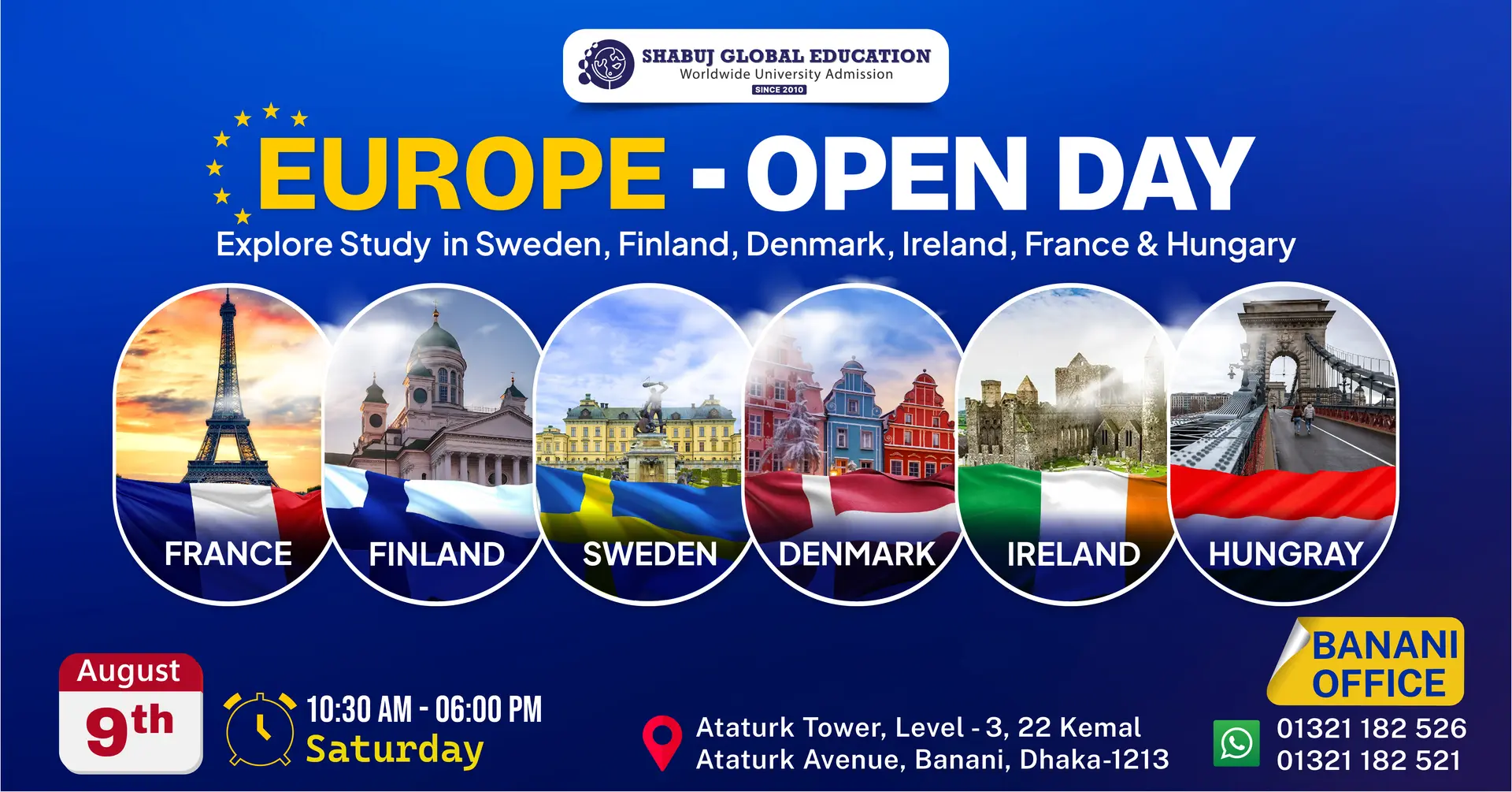 Europe Open Day Dhaka – Study in Sweden, Finland, Denmark, Ireland, France & Hungary | 9 August 2025