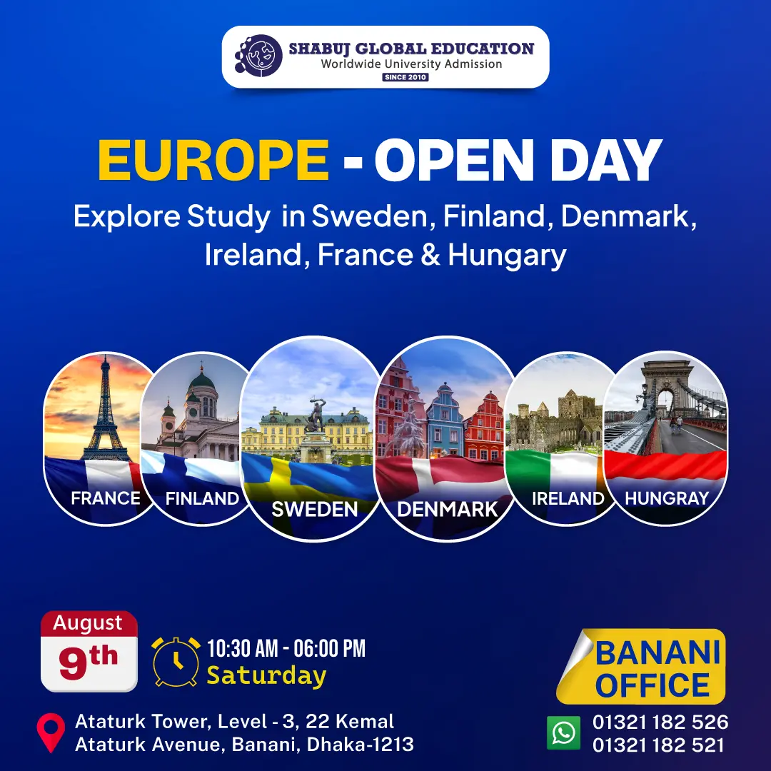 Europe Open Day Dhaka – Study in Sweden, Finland, Denmark, Ireland, France & Hungary | 9 August 2025